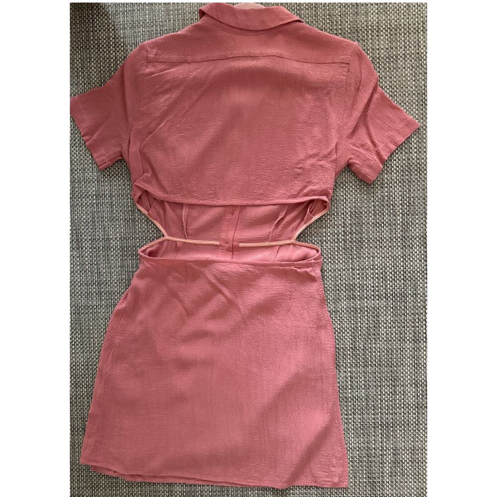 REFORMATION Peekaboo Sides/Back Gauzey Button Front Wrap Mini Dress Petal Pink M - Picture 2 of 6
